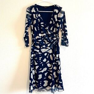 BCBGMaxAzria Navy and White Patterned Dress